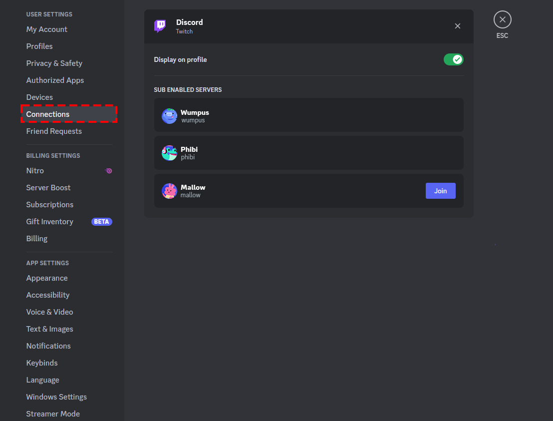 Server Integrations Page – Discord