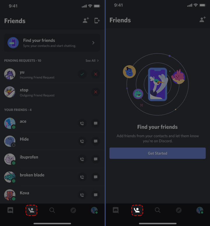 Friends list and server list – Discord