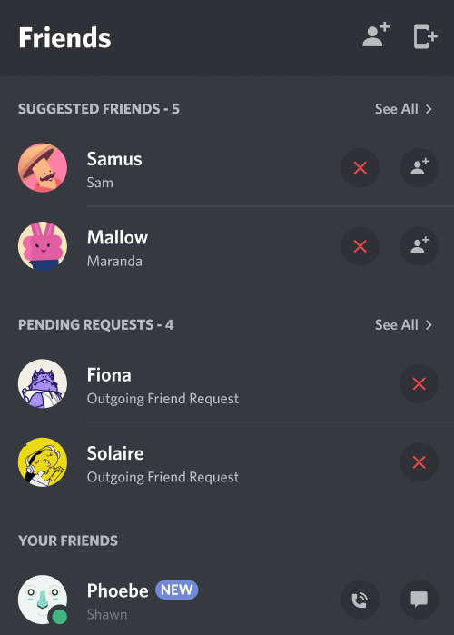 Friends list and server list – Discord