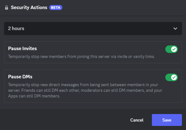 Activity Alerts + Security Actions – Discord