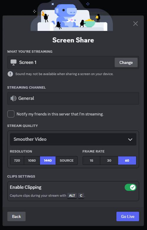 Go Live and Screen Share – Discord