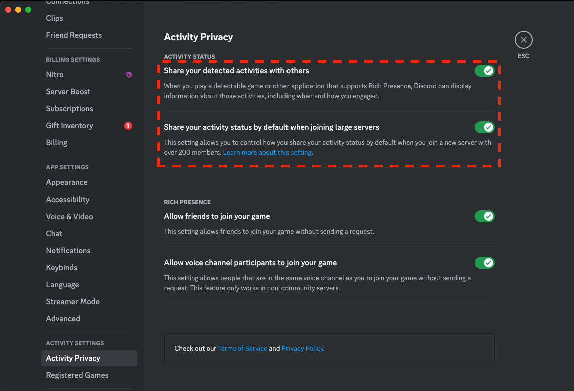 Activity Status (Recent Activity) – Discord