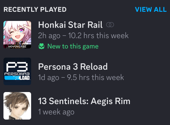 Recently Played Games on Profiles – Discord