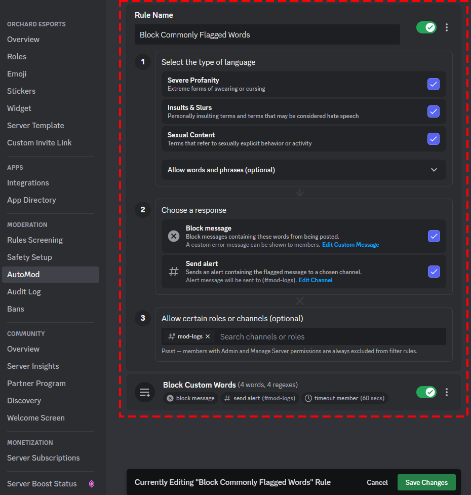 AutoMod Discord built-in moderation
