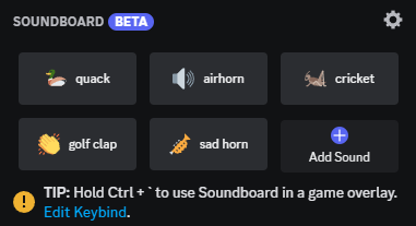 Os Efeitos Sonoros do Discord mostram a coleção de sons disponíveis para um usuário do Discord