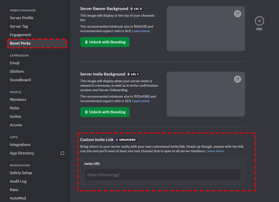 Seção de link de convite personalizado