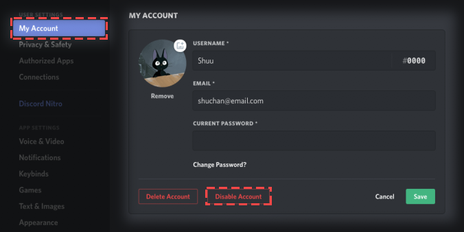 Como desativo minha conta? Discord