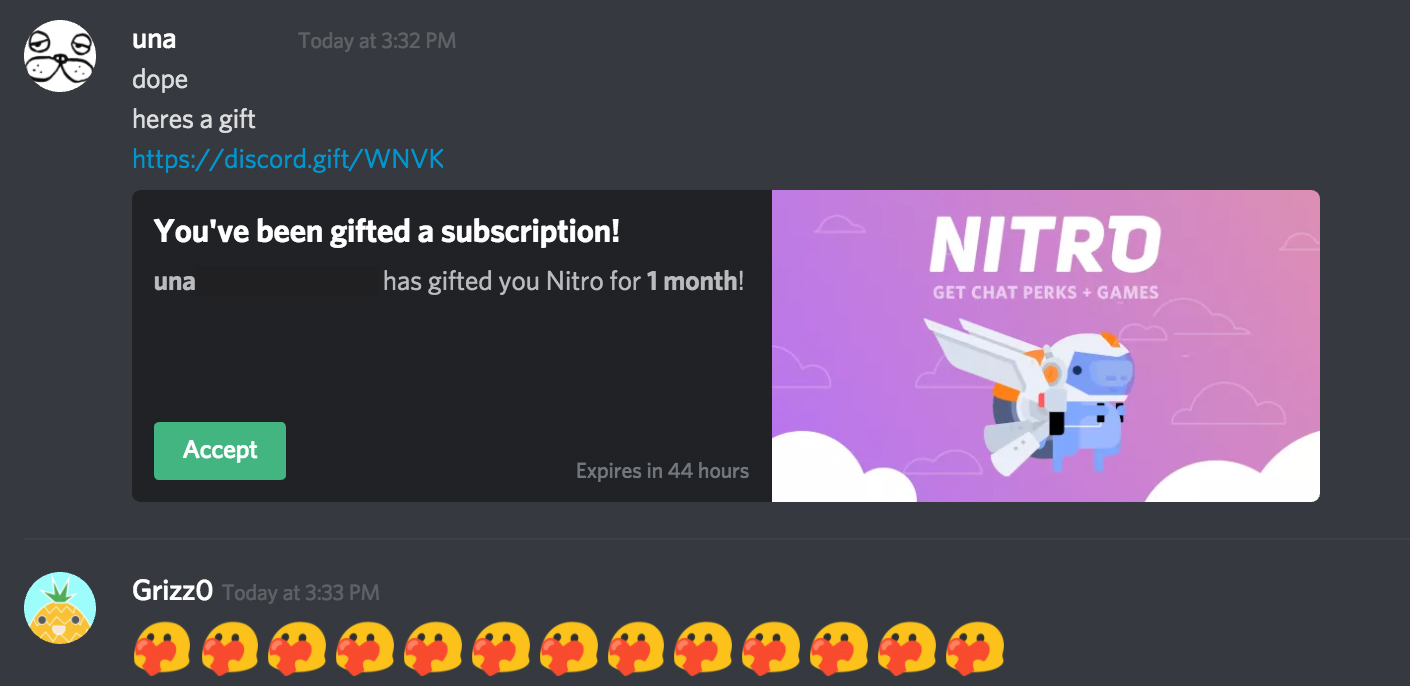 used discord nitro gift link