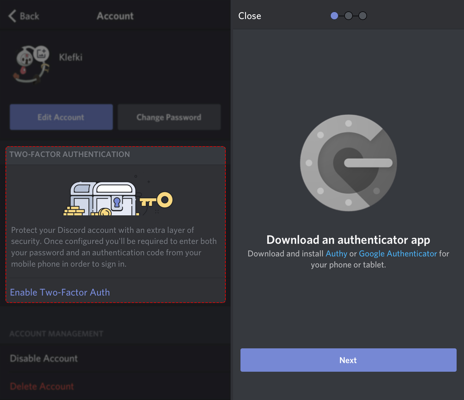 discord a pair factor authentication lost