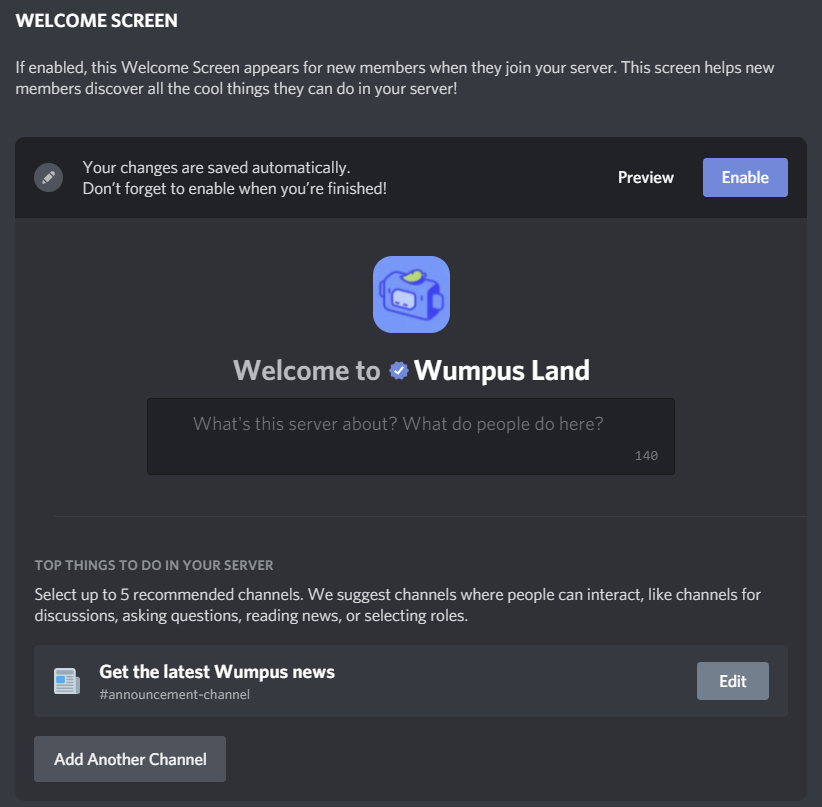 Community Server Welcome Screen – Discord