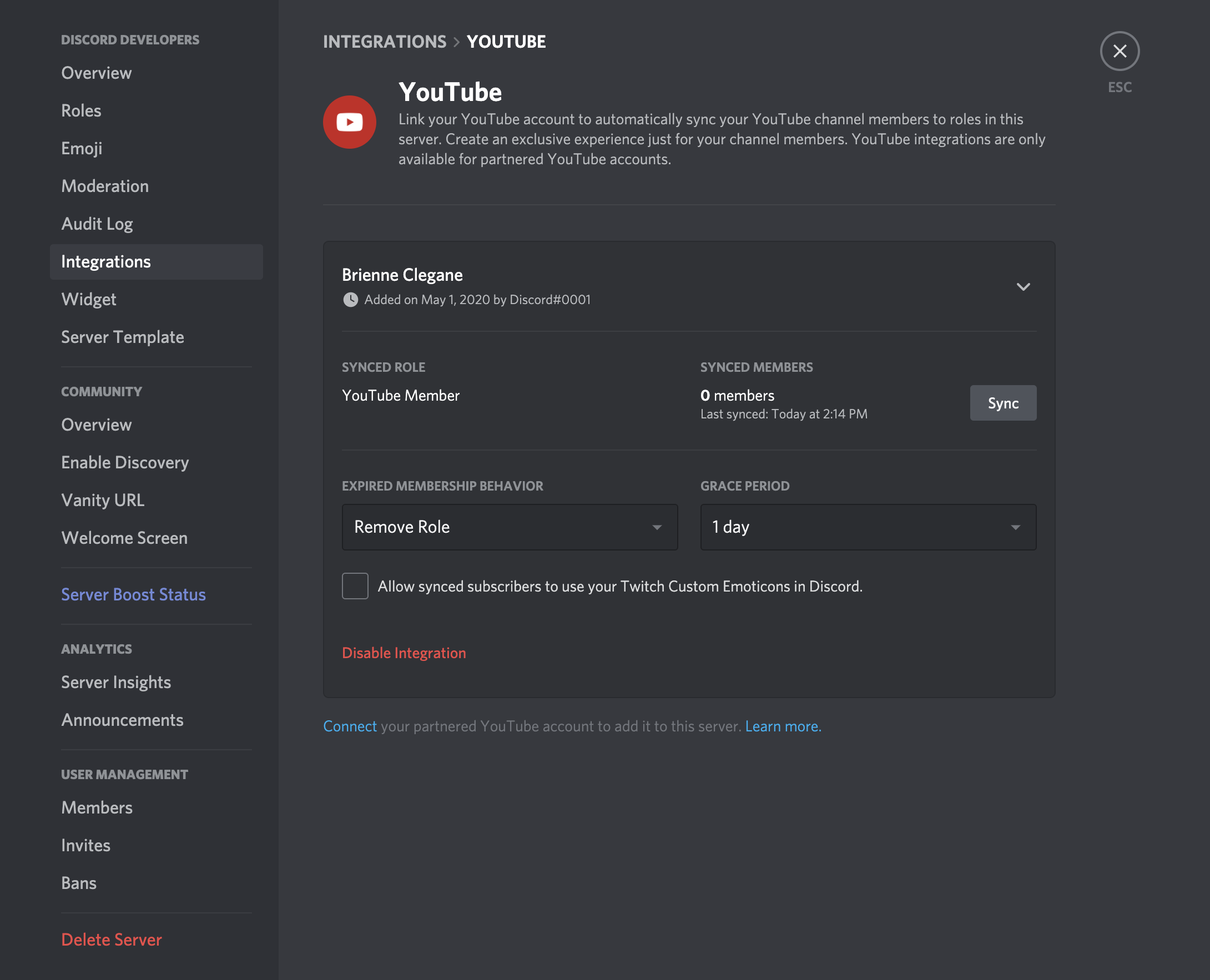 Server Integrations Page – Discord