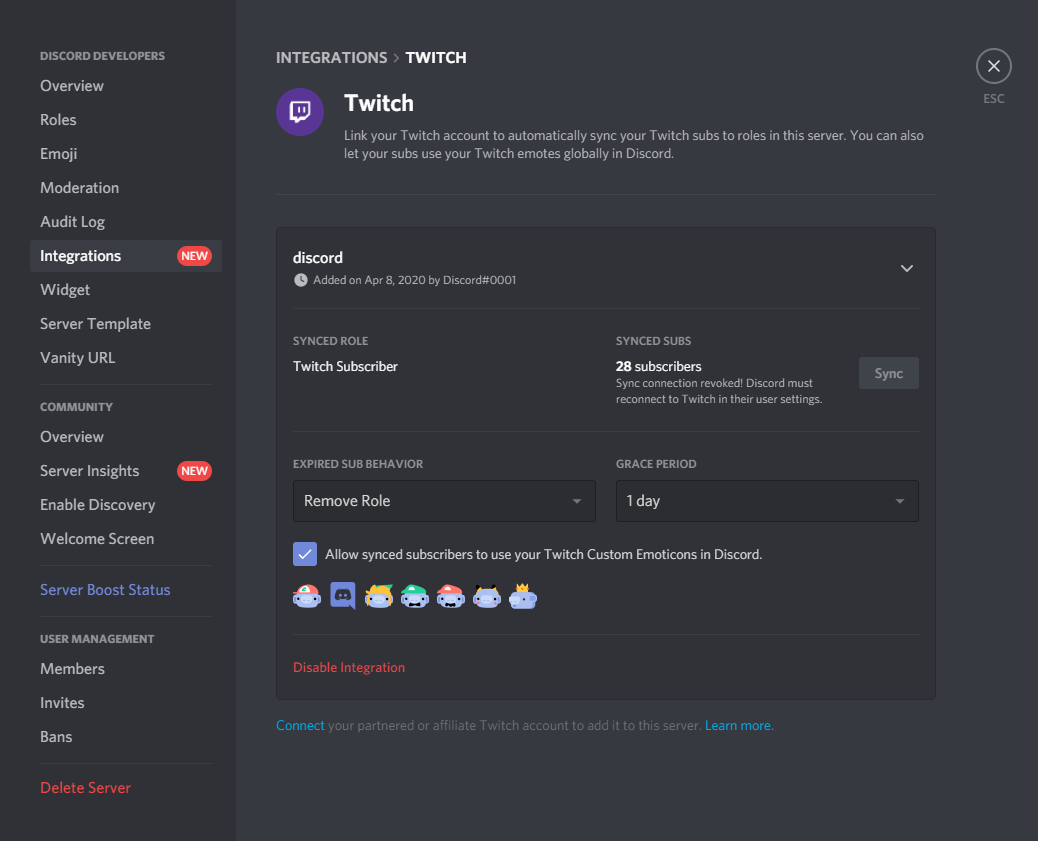 Server Integrations Page Discord