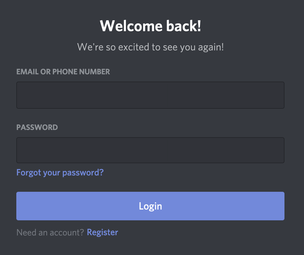 アカウントへログインするには Discord