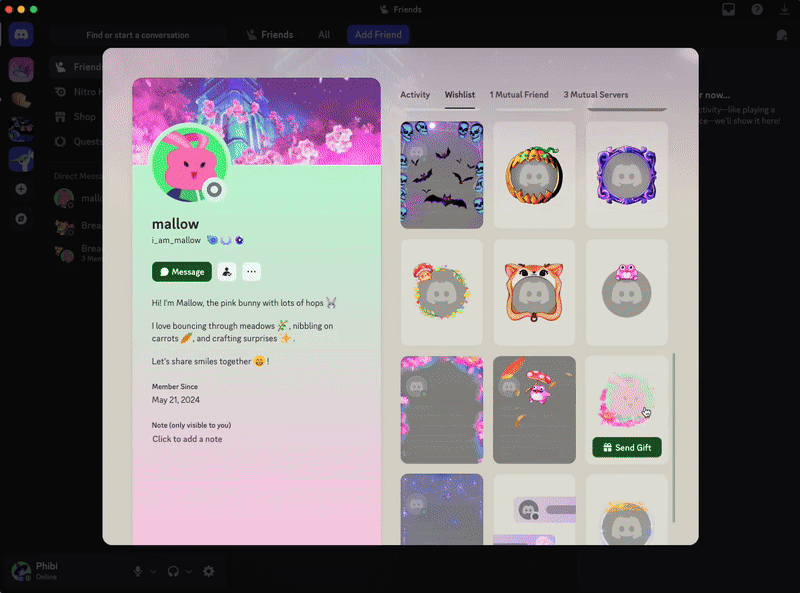 Example of Sending a Gift from a Friend’s Wishlist