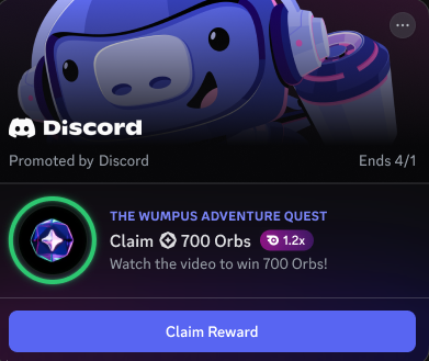 Details zum Discord Orbs-Multiplikator in einer Discord-Quest mit Orbs-Belohnungen