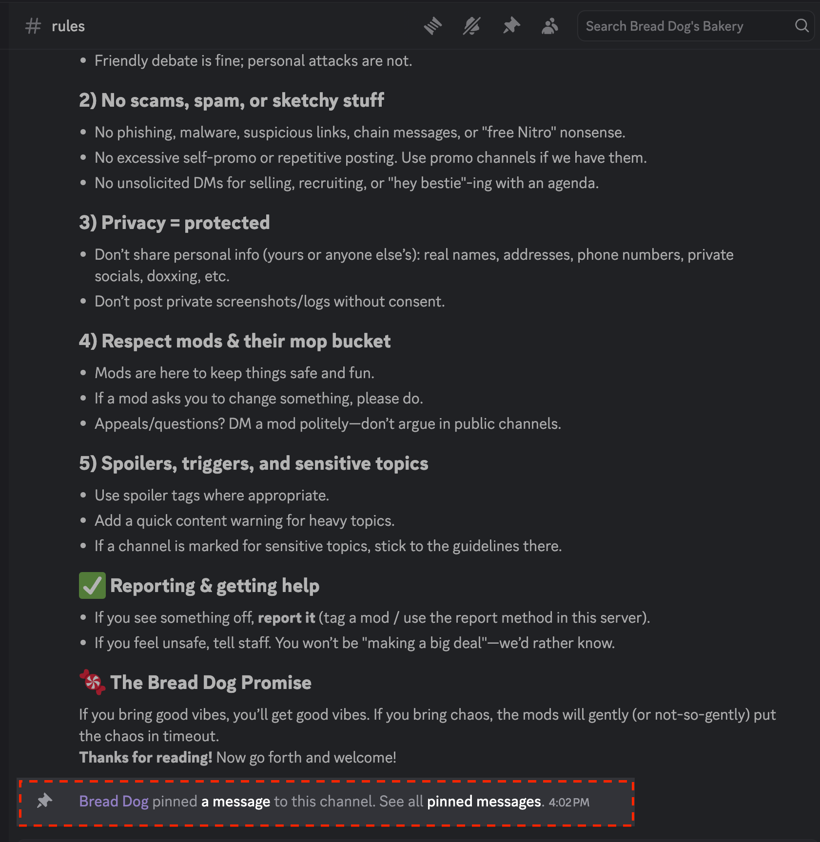 System message in channel after a message is pinned