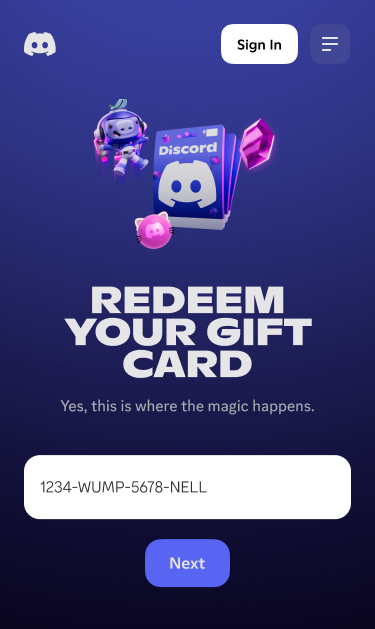 Redeeming a Discord Gift Card through Mobile Web Browser
