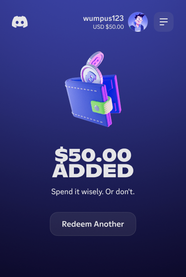 Redeeming a Discord Gift Card through Mobile Web Browser