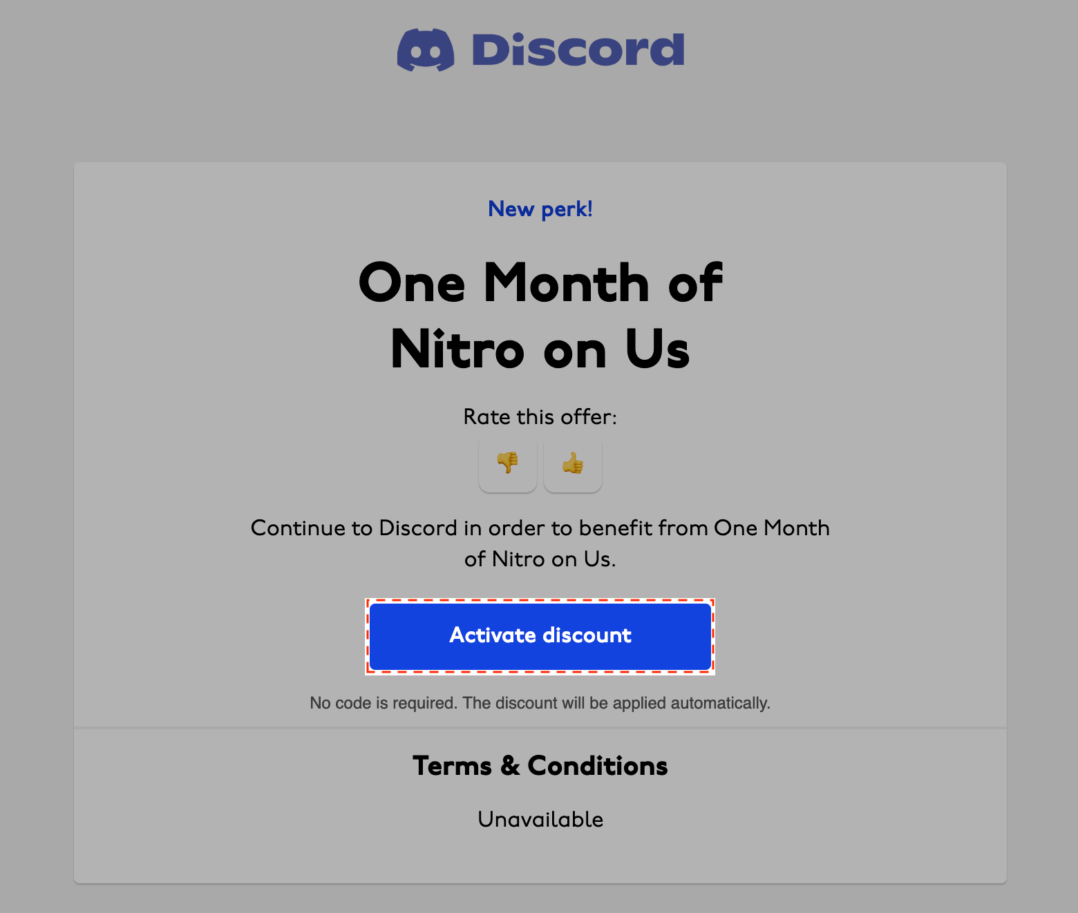 Activate discount Button