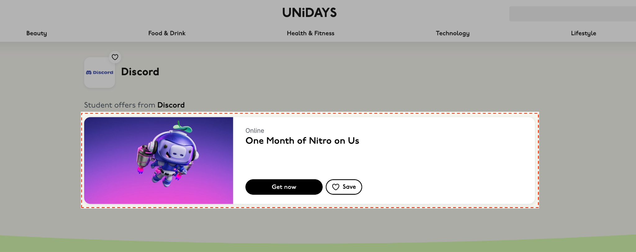 UNiDAYS 網頁上的 Discord 優惠圖塊
