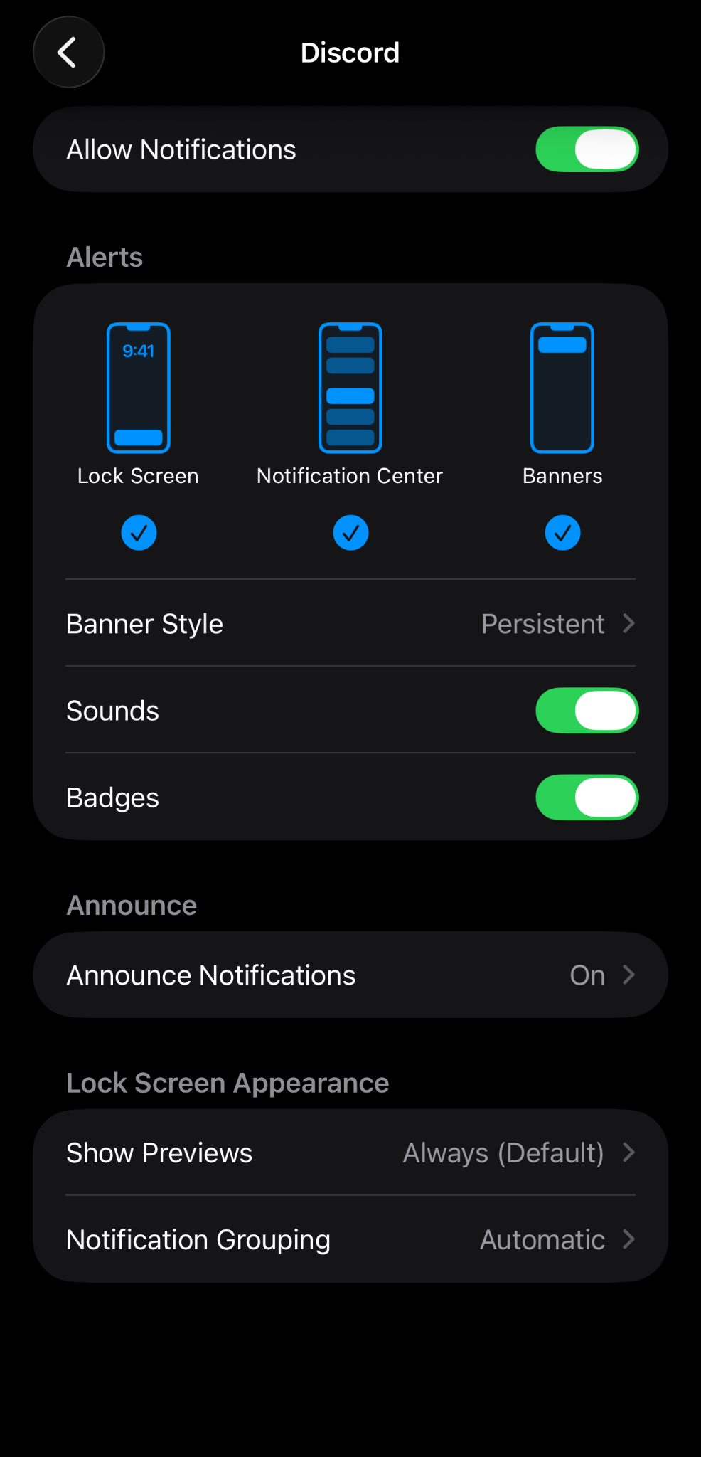 Device Notification Settings on iOS