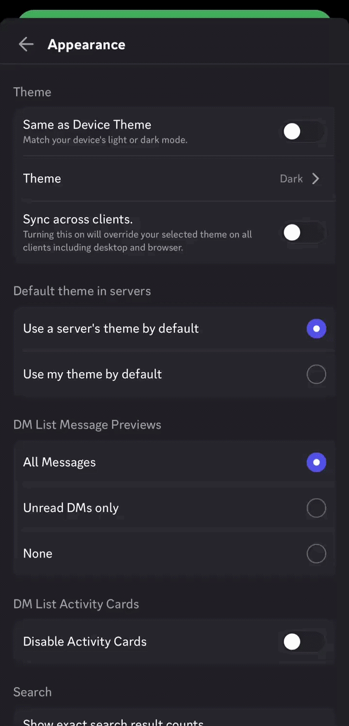 Turning on Same as Device Theme