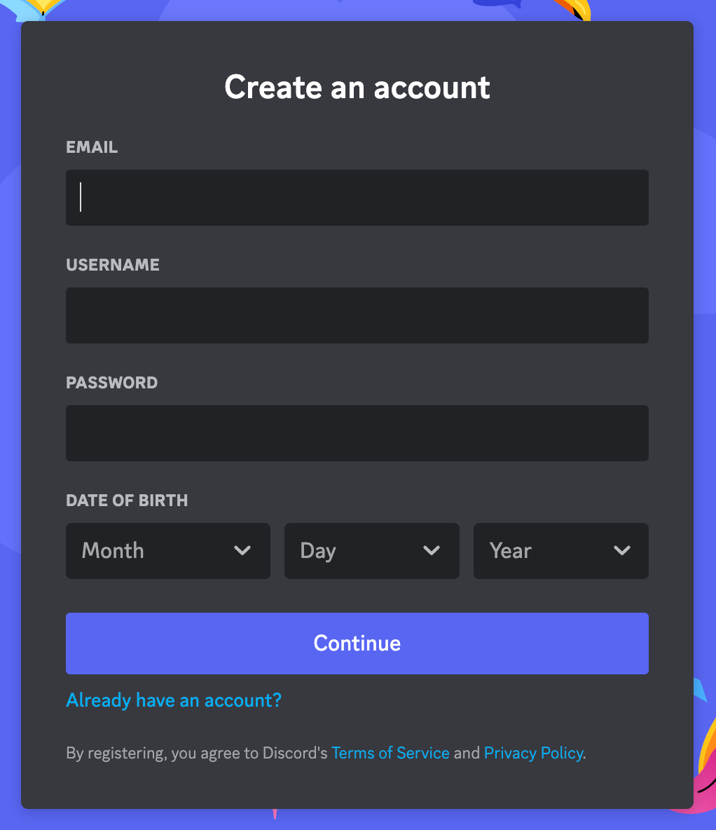 Página para Crear una cuenta