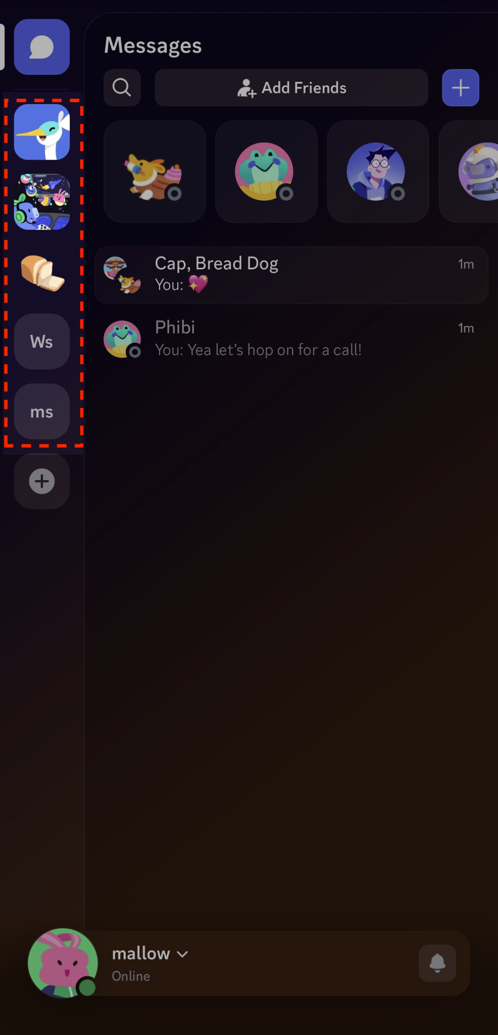 Server und Apps werden als Squircles angezeigt