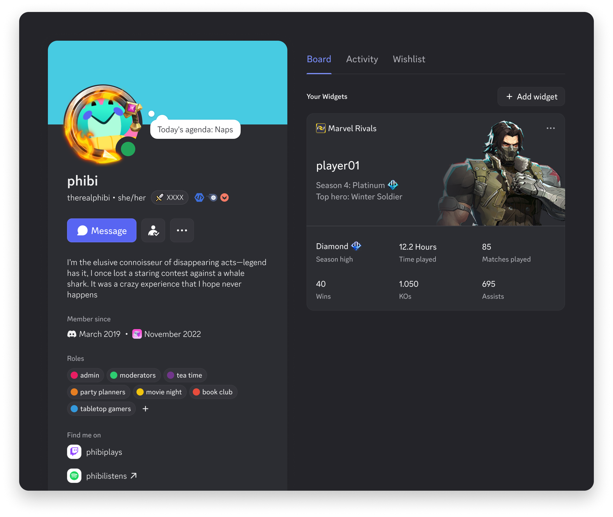 Example of Game Stats Widgets (top) and a Marvel Rivals Game Stats Widget (bottom)