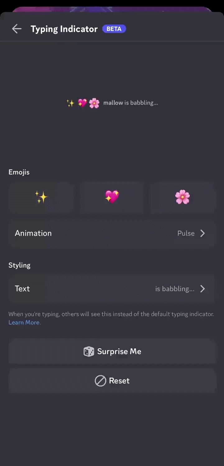 Customizing Your Typing Indicator Using Surprise Me and Reset