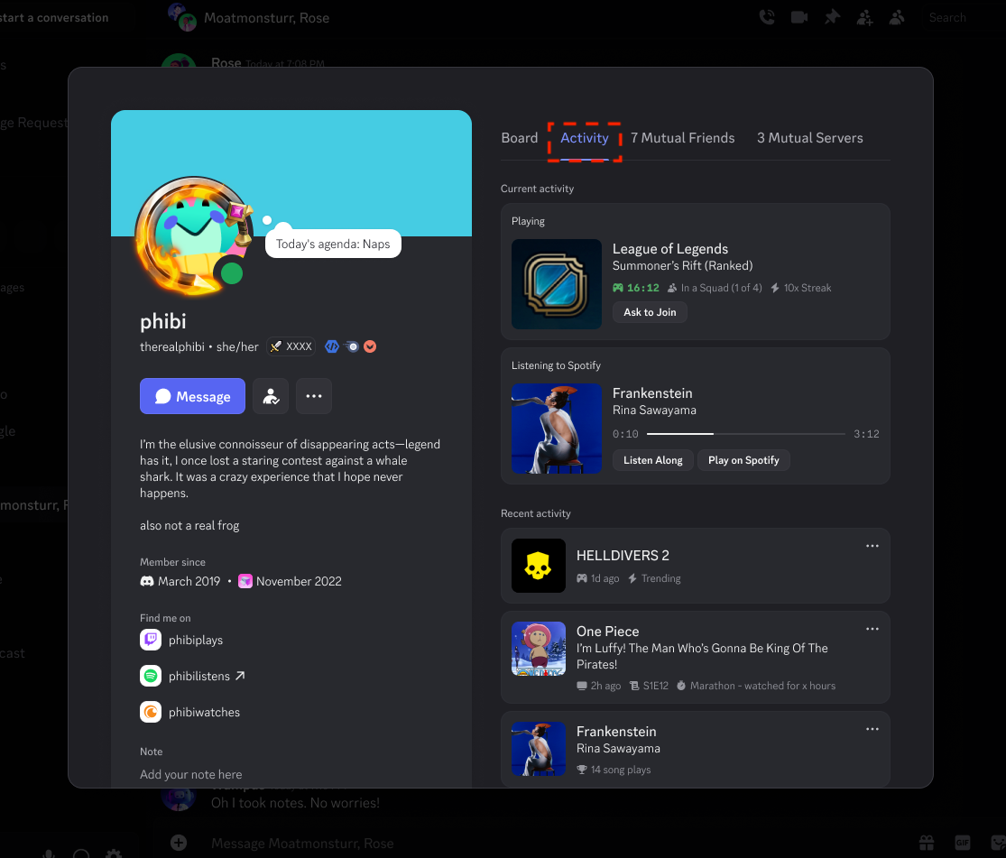 Activity Tab in Full Profile