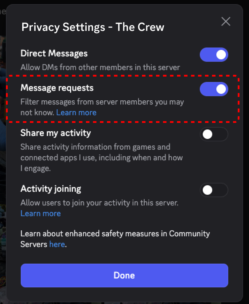 Message Requests Disabled