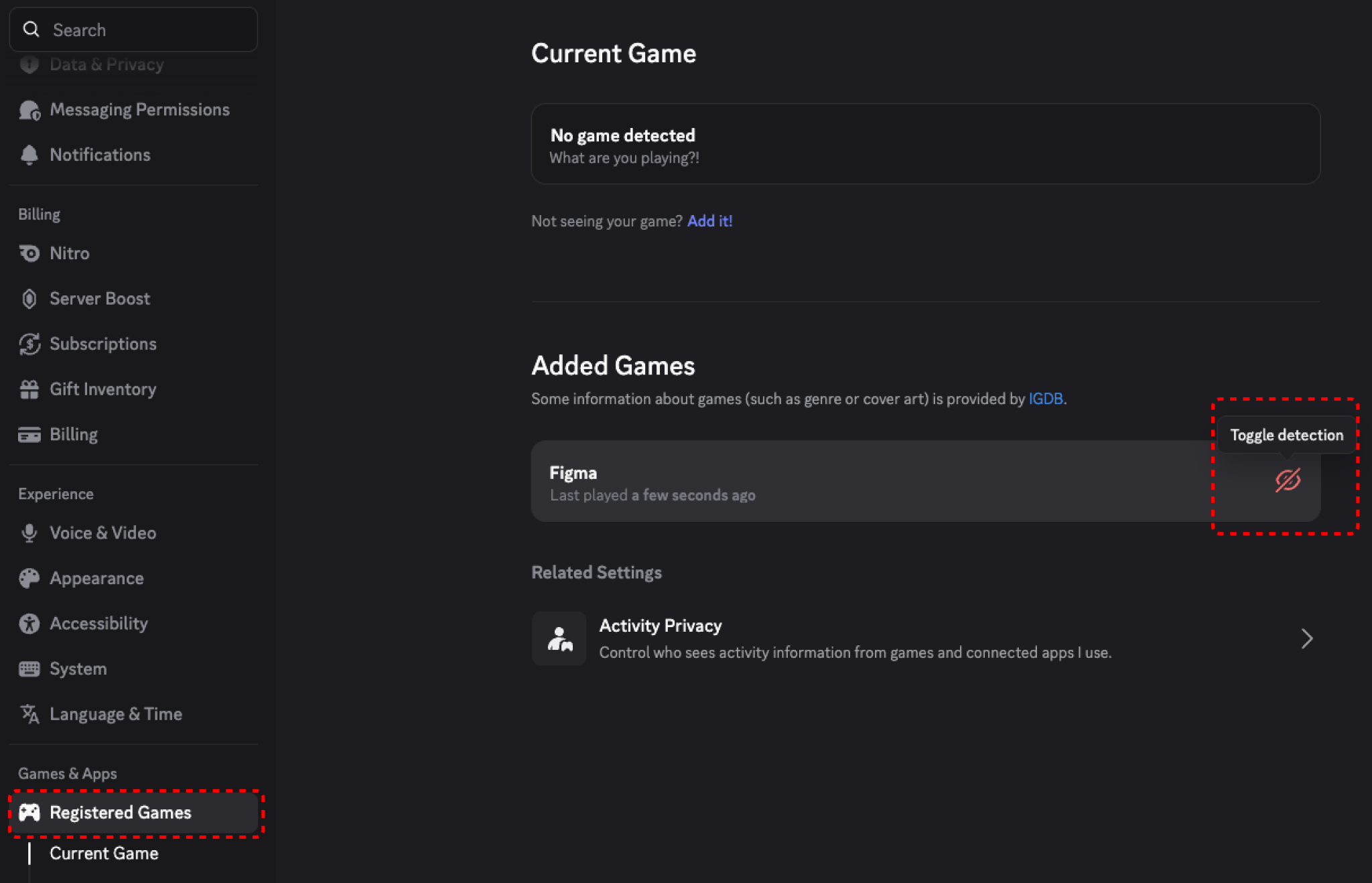 Jogos registrados nas configurações de Jogos e Apps&nbsp;