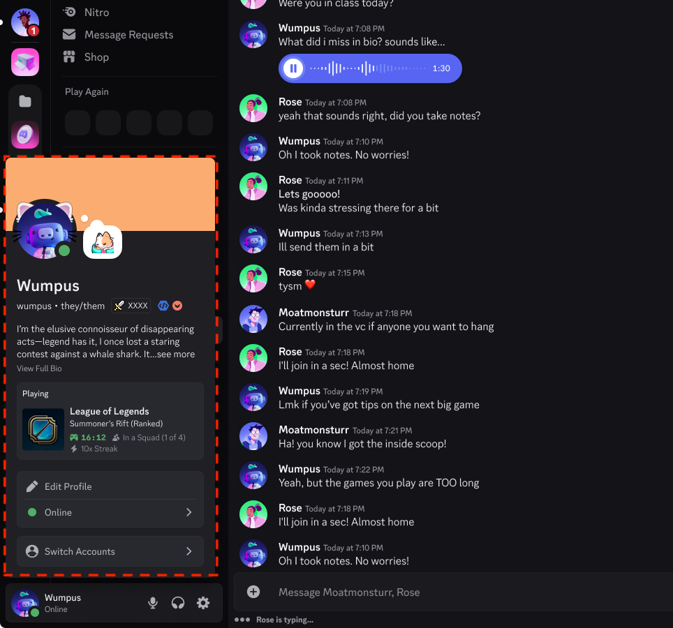 Perfil do usuário mostrando a atividade