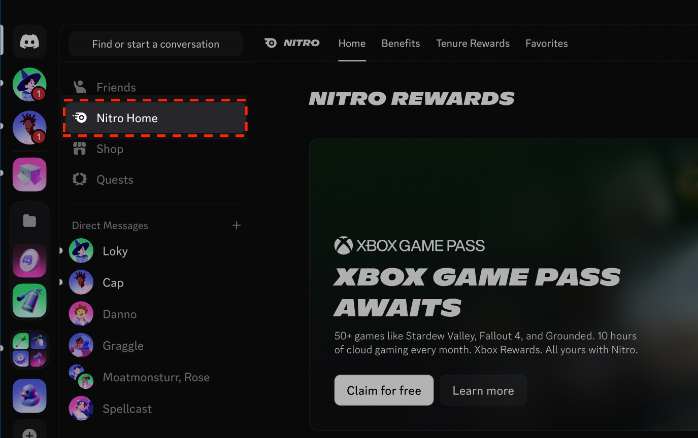 Nitro Home Tab on Desktop
