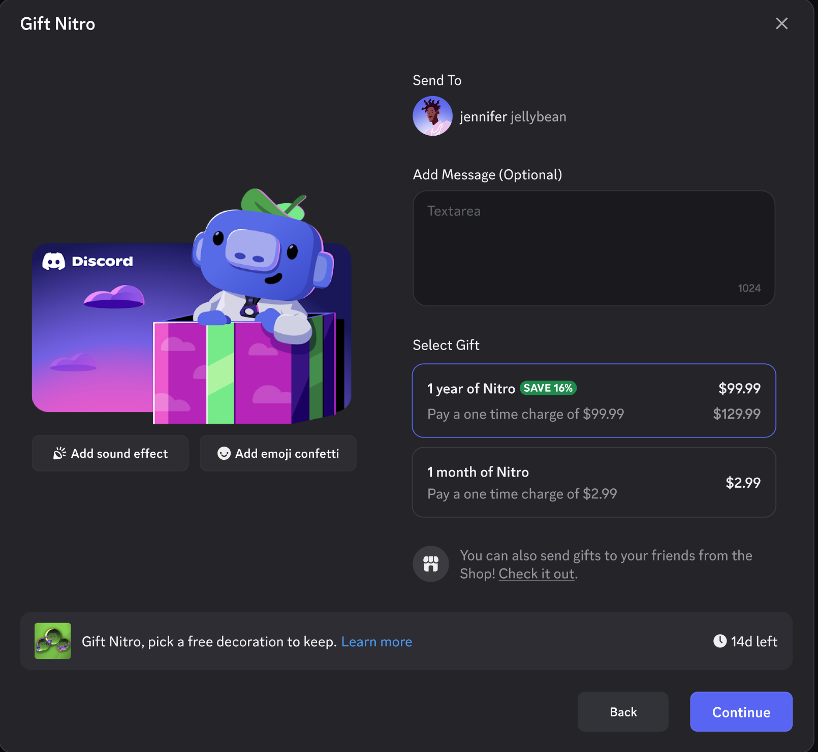 Gifting a Nitro subscription on Desktop