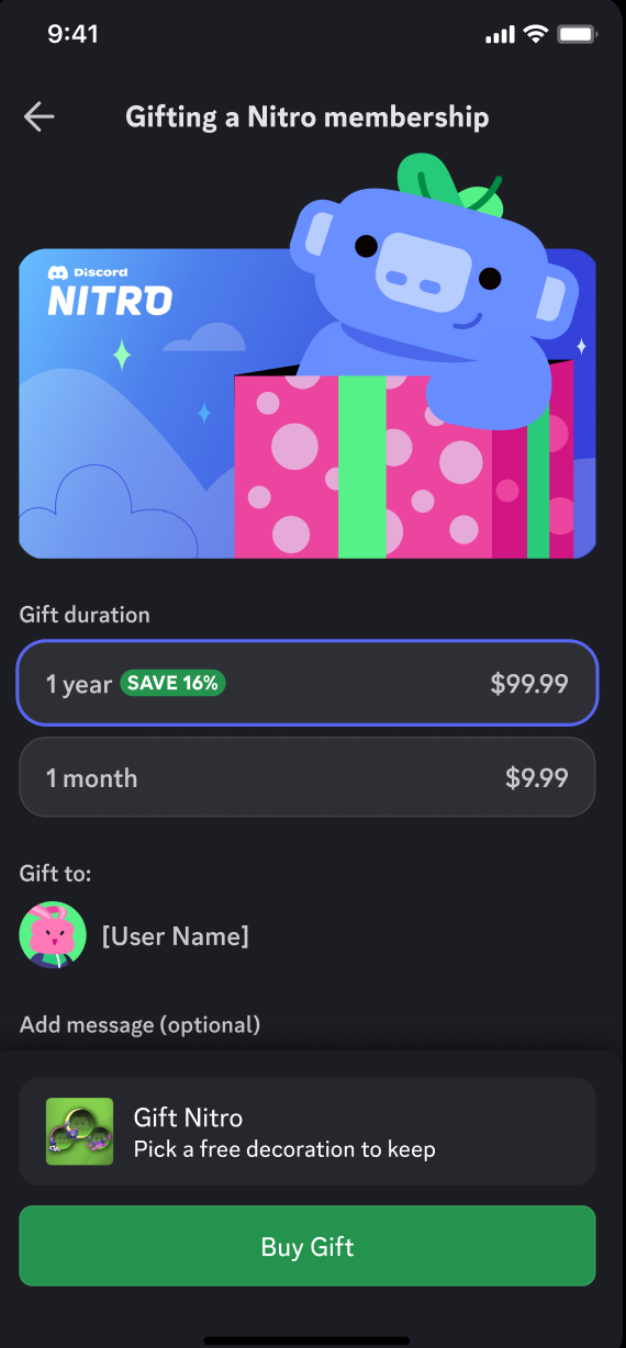 Gifting a Nitro Subscription on Mobile
