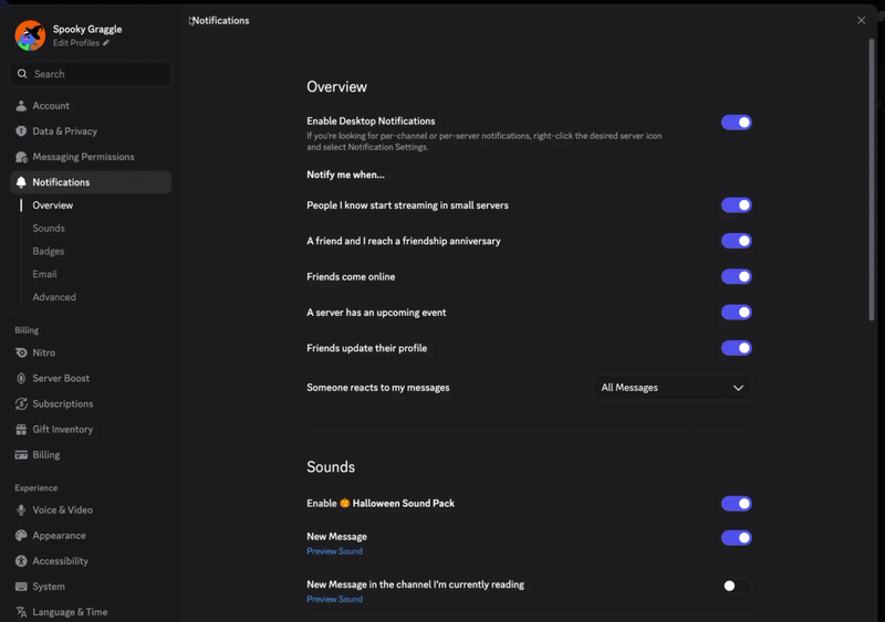                                          How to Toggle Event Sound Pack Off in Notifications Settings