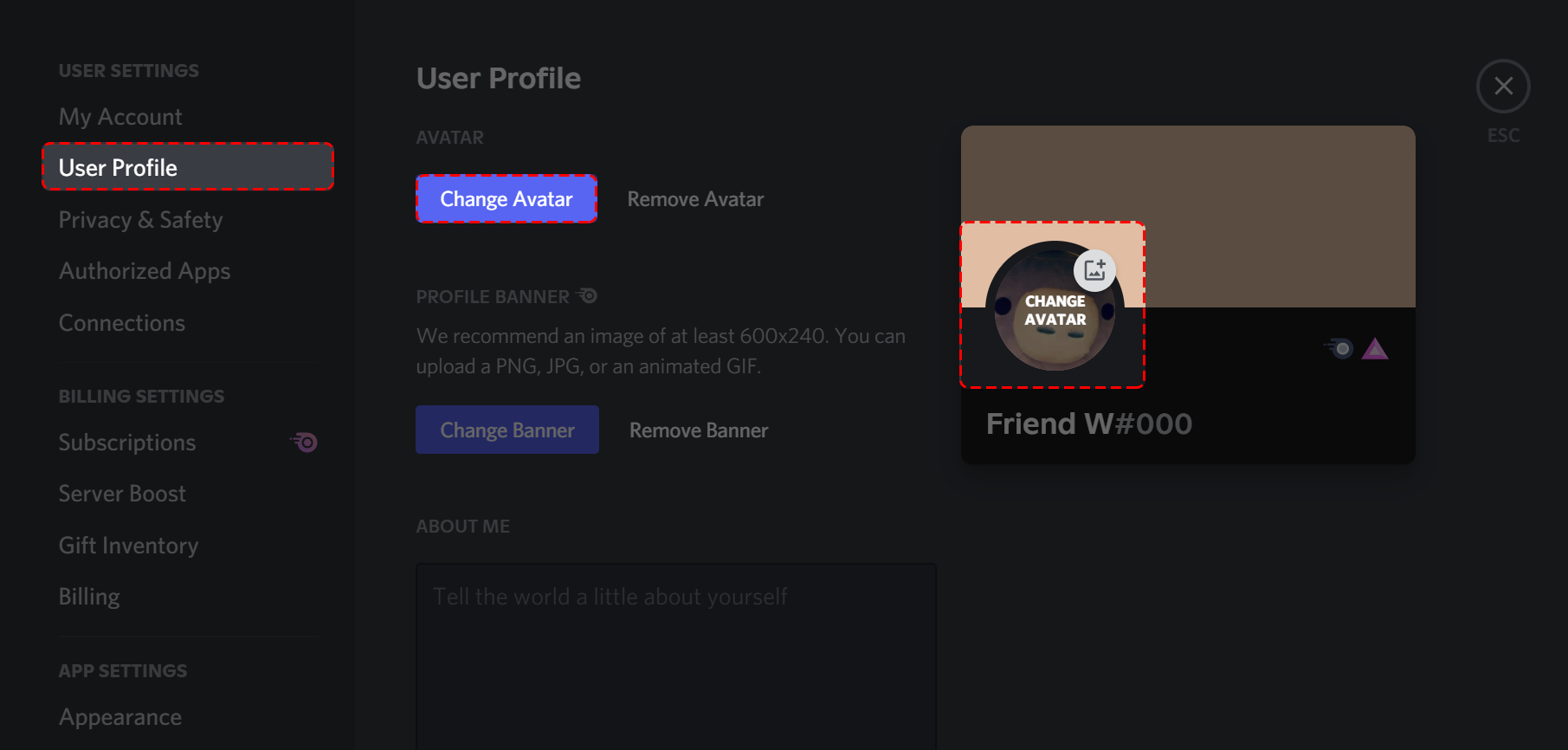 How to access profile customization discord