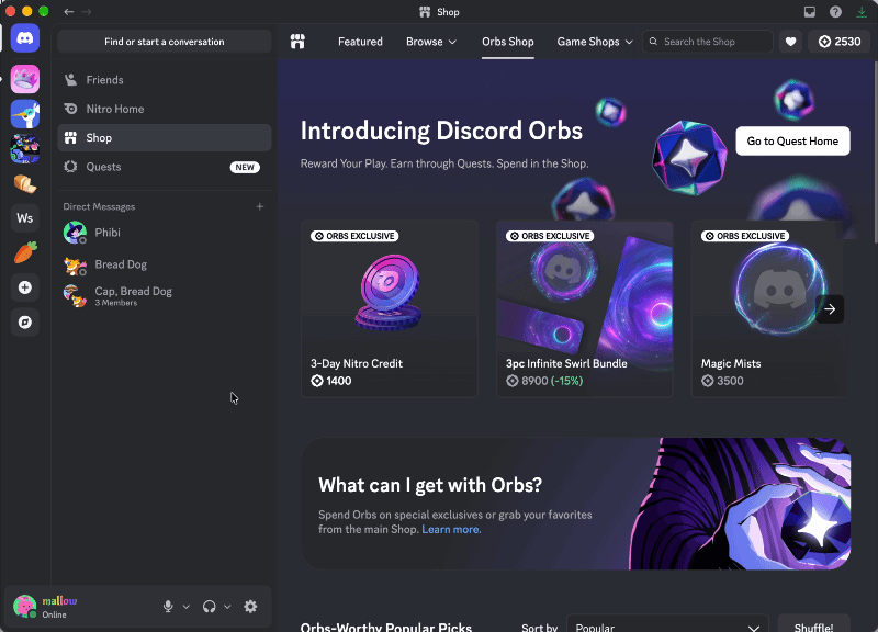 Orb Exclusive Items in the Orbs Shop