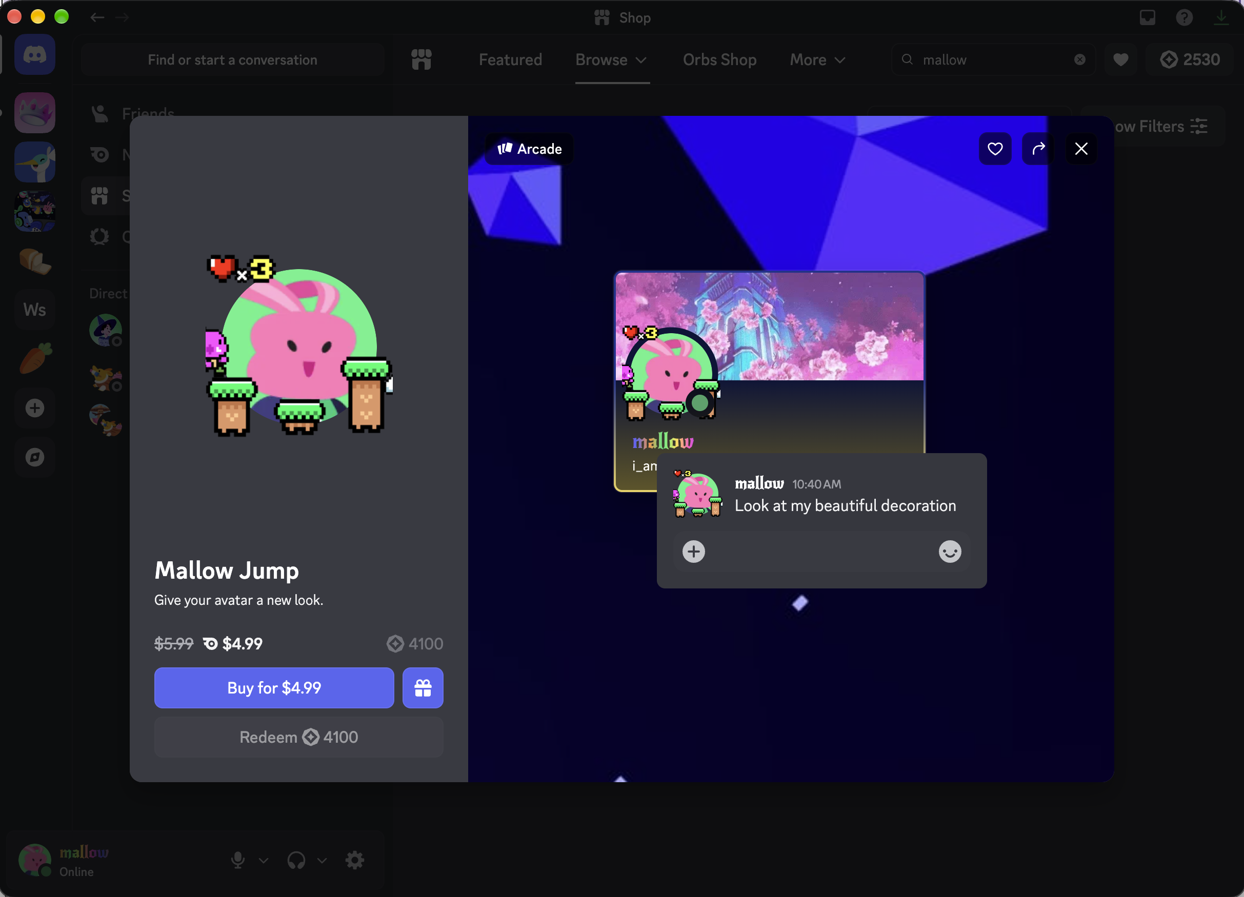 Mallow Jump Avatar Decoration in the Shop